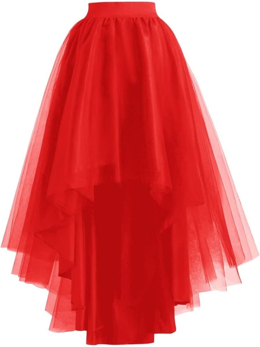Women's Red High Low Tulle Lace Up Prom Cocktail Imported Mesh Long Skirt